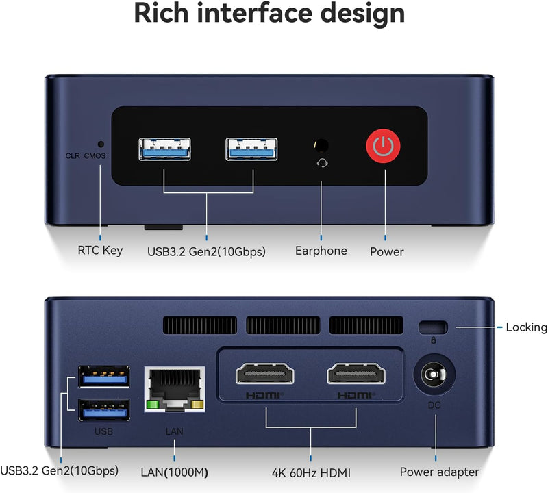 Beelink Mini PC, Intel 12th Gen Alder Lake- N95(bis zu 3.4GHz), 8GB DDR4 RAM 256GB SSD, Mini S12 Des