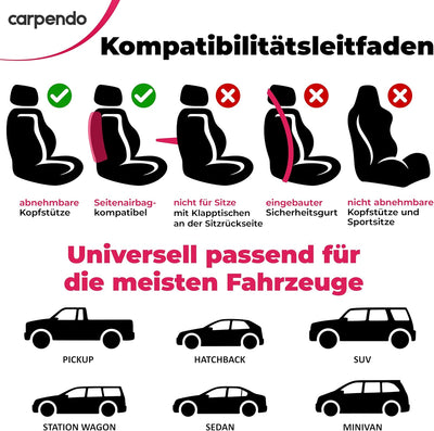 Carpendo Universelle Autositzbezüge (2er-Set) – Schutzbezüge für Vordersitze – Sitzbezüge Auto - kom