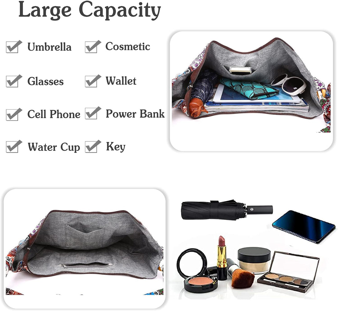PORRASSO Hippie Umhängetasche Damen Schulterbeutel Leicht Schultertasche Tote für Reise Strandschule