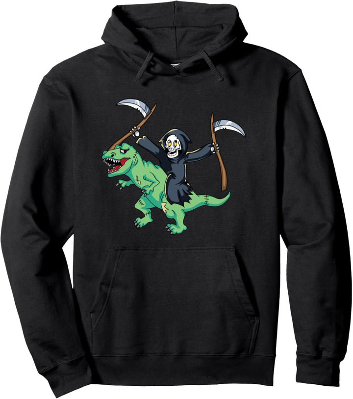 Reaper Riding T-Rex Scary Halloween Costume Gothic Goth Punk Pullover Hoodie