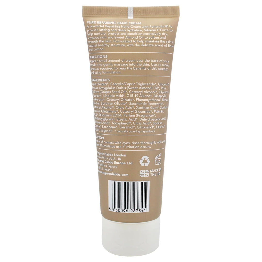 Margaret Dabbs Pure Repairing Hand Cream Deep, Lasting Hydration for Very Dry Skin, Rose and Lemon S