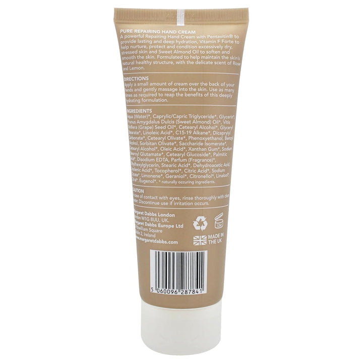 Margaret Dabbs Pure Repairing Hand Cream Deep, Lasting Hydration for Very Dry Skin, Rose and Lemon S