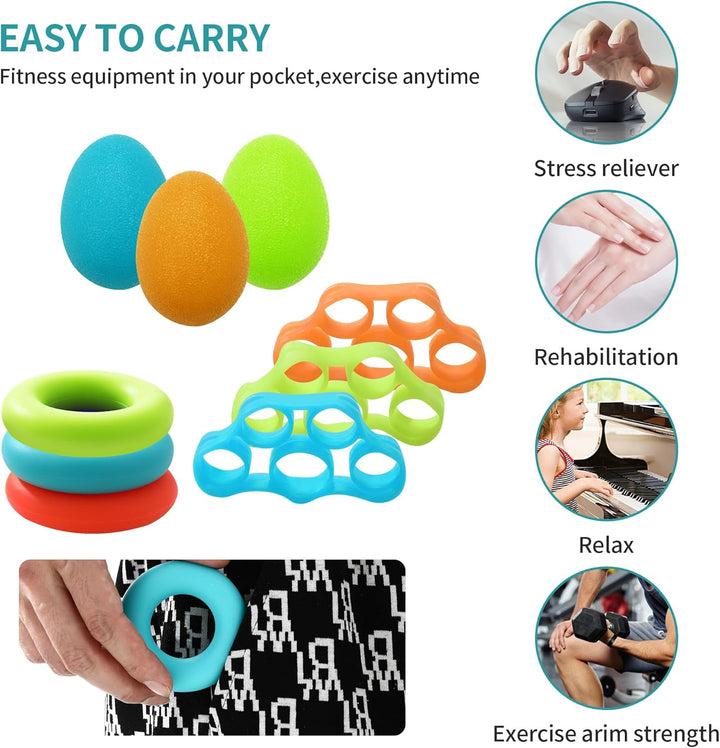 10 Stück Handtrainer Fingertrainer,Eiförmige Griffbälle Drei Widerstandsstufen Handtrainer zur Verbe