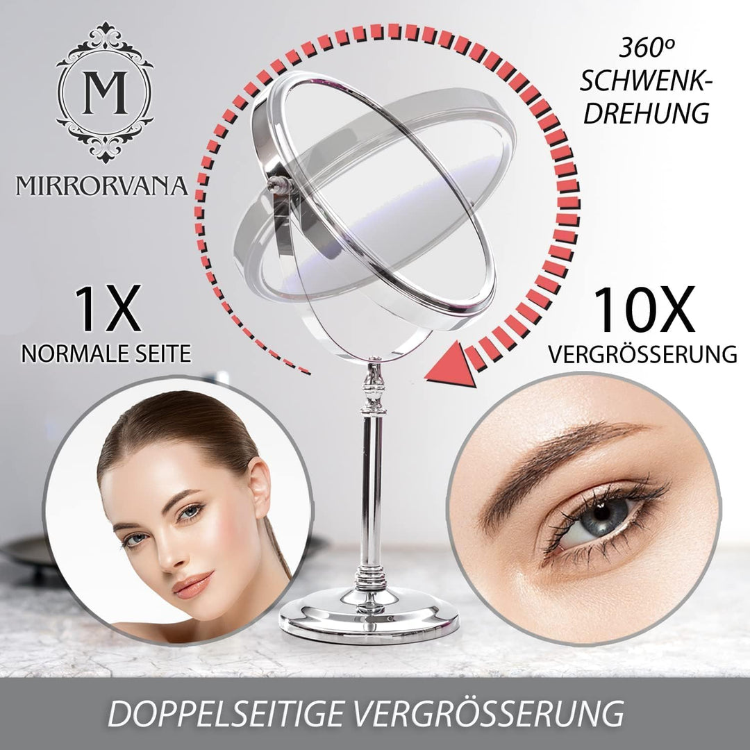 Kosmetikspiegel 10fach, Tischspiegel, Doppelseitiger Vergrösserungsspiegel für Bad, Schminkspiegel m