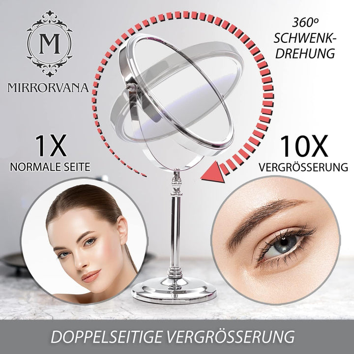 Kosmetikspiegel 10fach, Tischspiegel, Doppelseitiger Vergrösserungsspiegel für Bad, Schminkspiegel m