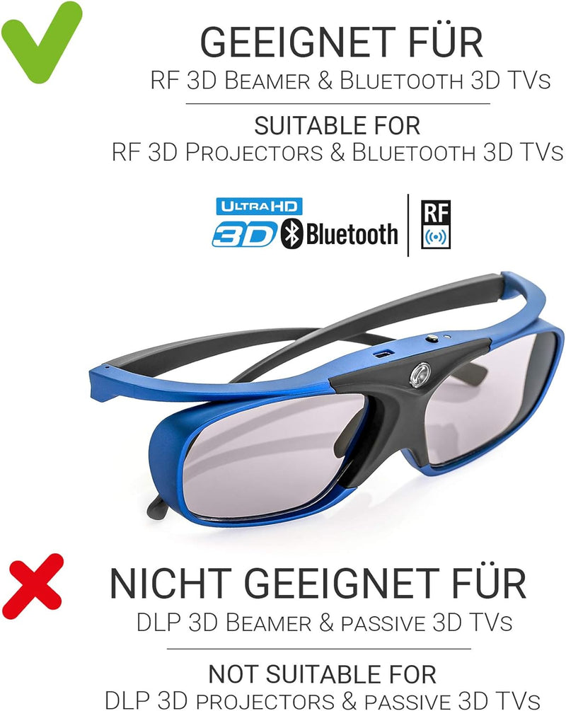 Hi-SHOCK 2x RF Pro Deep Heaven | Funk 3D Brille kompatibel mit Epson/Sony RF Beamer komp. mit JVC PK