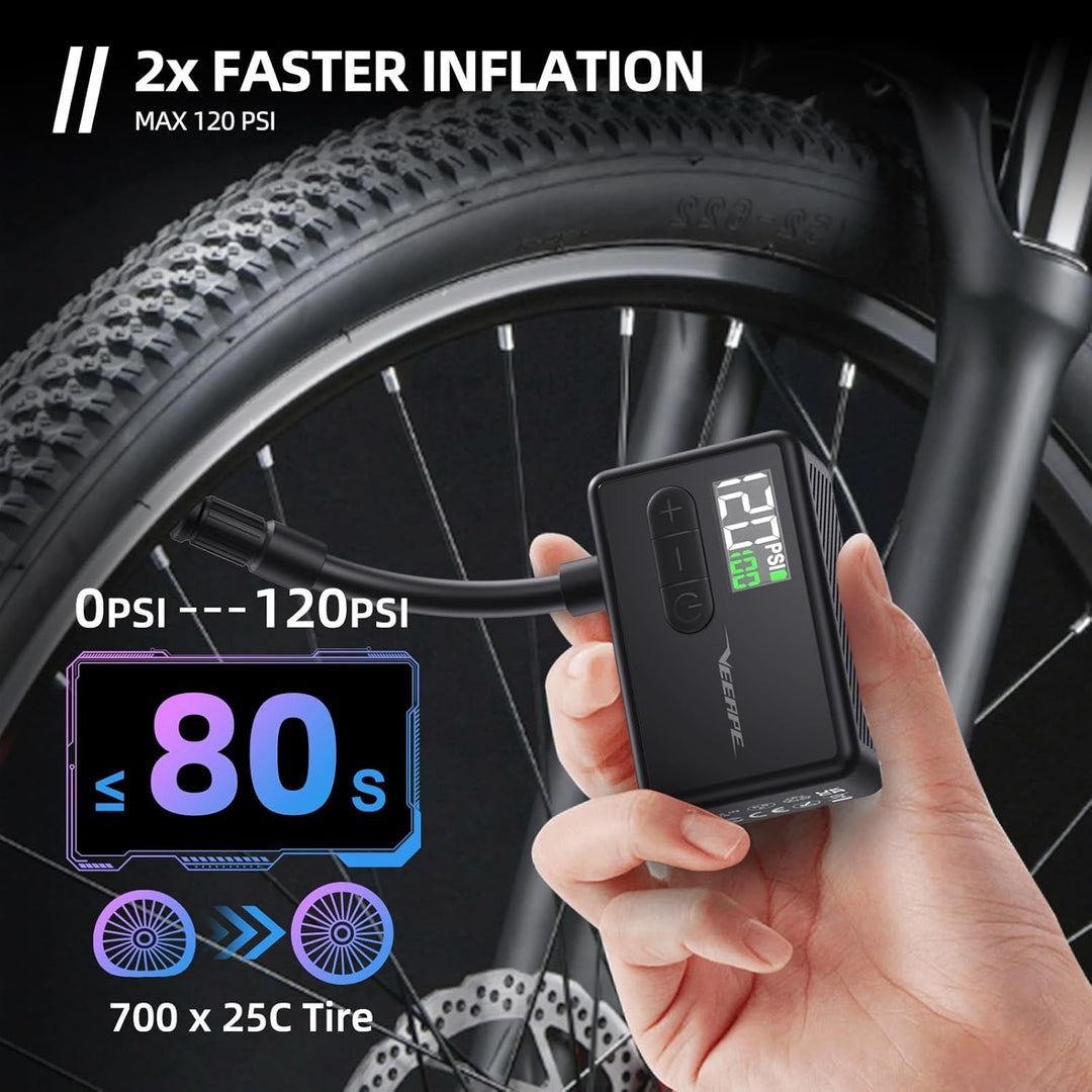 VEEAPE Tiny Pump Mini Fahrradluftpumpe, 120 PSI Elektrische Fahrradluftpumpe, Tragbare Fahrradpumpe