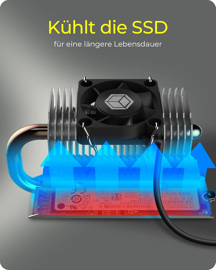 ICY BOX M.2 Heatpipe Kühler mit 30 mm Lüfter Bauhöhe für M.2 SSD (2280), Aluminium, Silber IB-M2HSF-