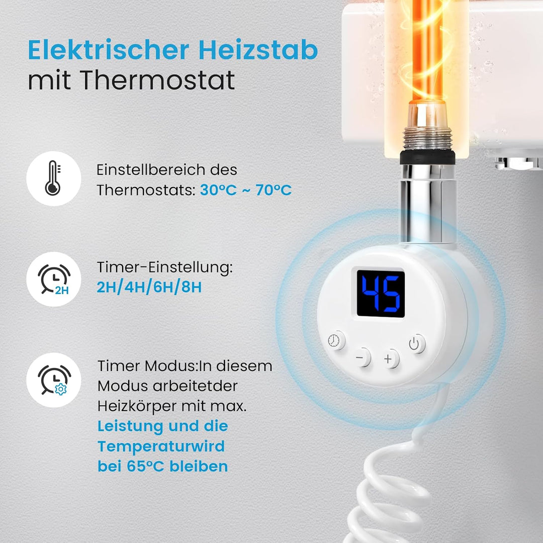 Heilmetz Badheizkörper Elektrisch Heizkörper Bad mit Digitalem Thermostat Handtuchheizkörper mit Tim