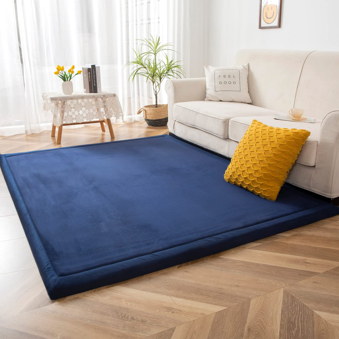 BYBYME Korallen Samtmatte Kinderteppich - Krabbeldecke für Baby Teppich - Extra Dicke 3cm und Weiche
