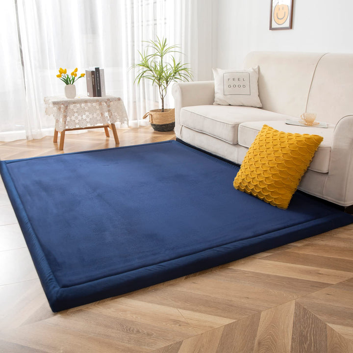 BYBYME Korallen Samtmatte Kinderteppich - Krabbeldecke für Baby Teppich - Extra Dicke 3cm und Weiche