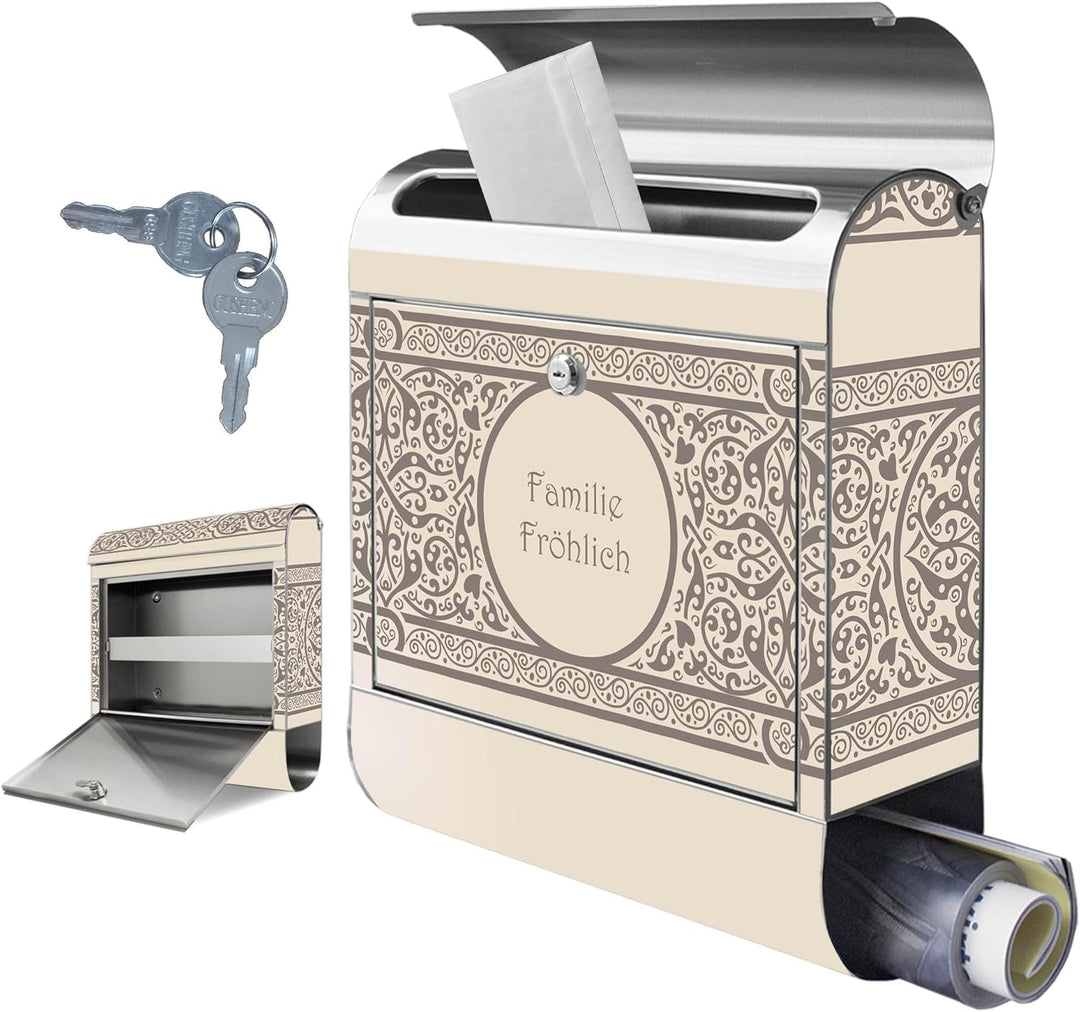 banjado Briefkasten Edelstahl personalisiert 38x43x12cm & 2 Schlüssel - rostfreier Edelstahl Briefka