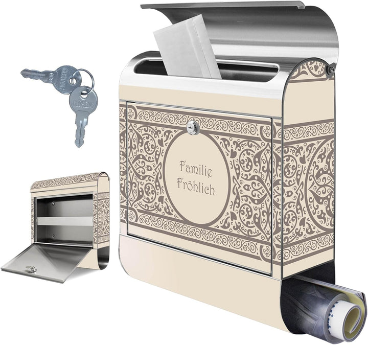 banjado Briefkasten Edelstahl personalisiert 38x43x12cm & 2 Schlüssel - rostfreier Edelstahl Briefka