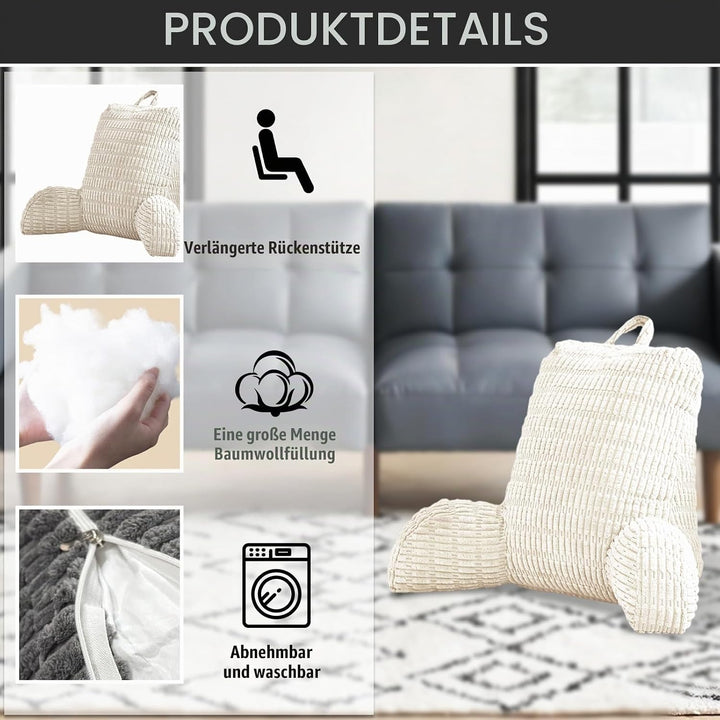 Lesekissen für Bett Und Sofa,Rückenstützkissen Lesekissen mit Armlehne, Erwachsenensofa mit Rückenle