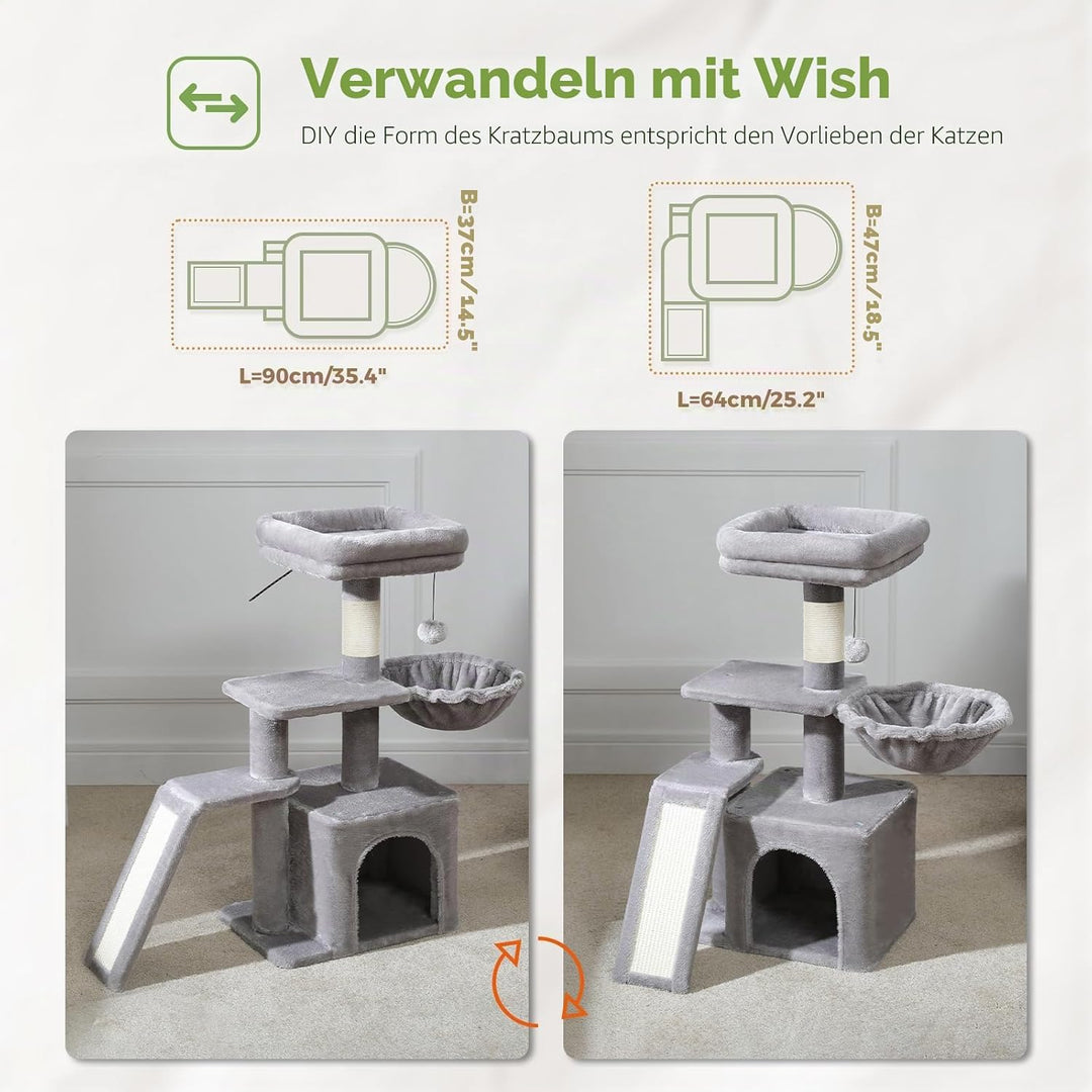PAWZ Road Kleiner Kratzbaum mit Kratzmatte, Hängematte, Eigentumswohnung und Korb, Kleiner Katzenbau