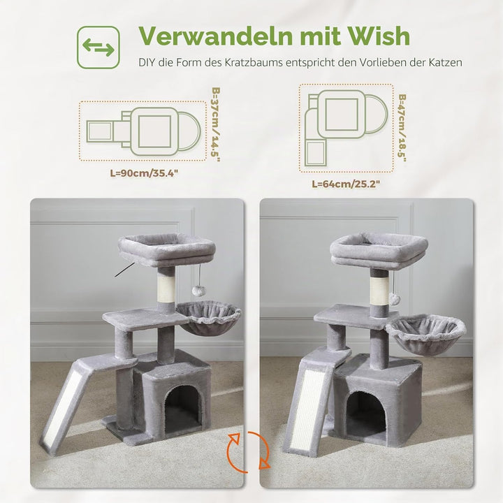 PAWZ Road Kleiner Kratzbaum mit Kratzmatte, Hängematte, Eigentumswohnung und Korb, Kleiner Katzenbau