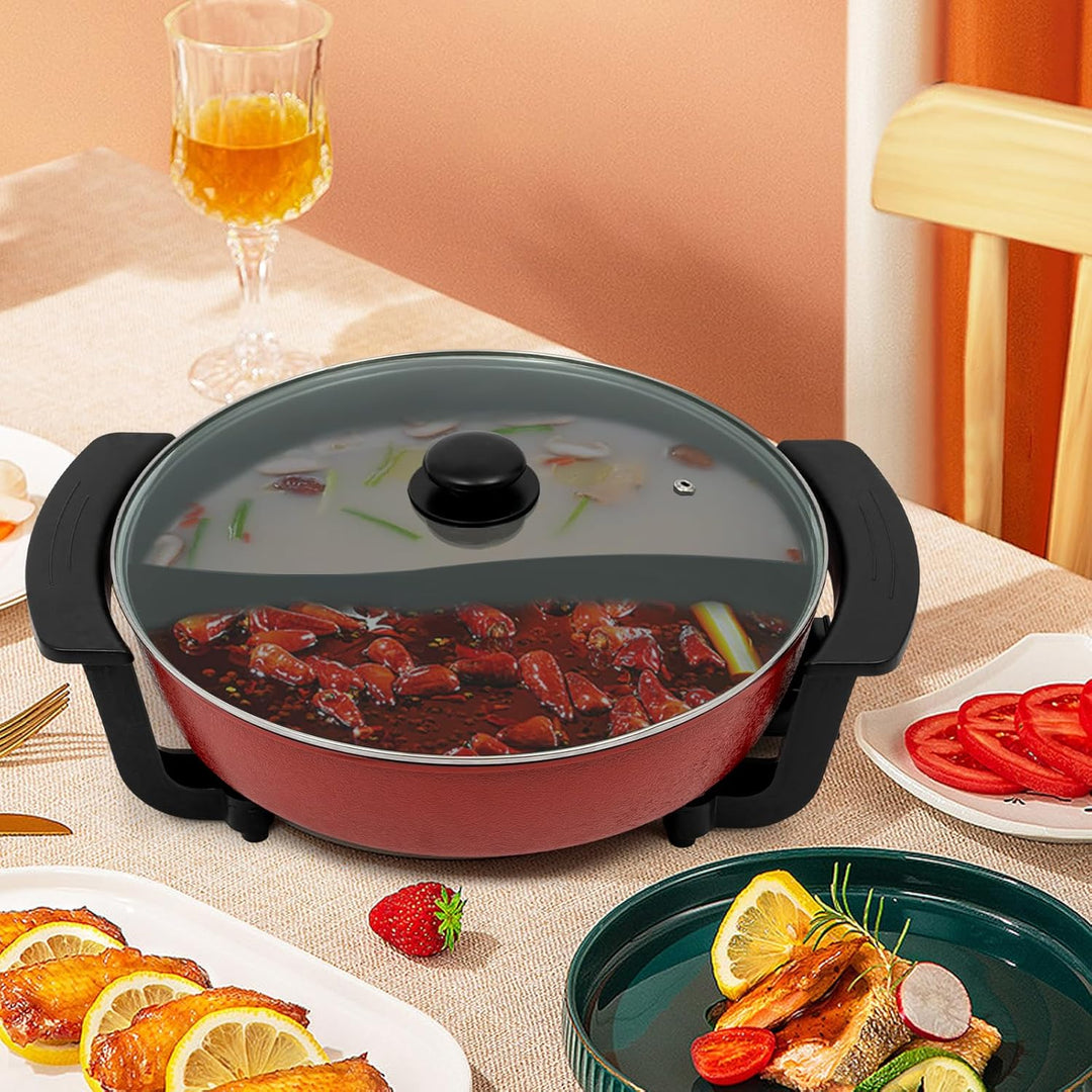 1360W Hot Pot, 6L Elektrische Yin Yang Hotpot, 30cm Chinesischer Kochtopf mit 2 Kammern, 5 Temperatu