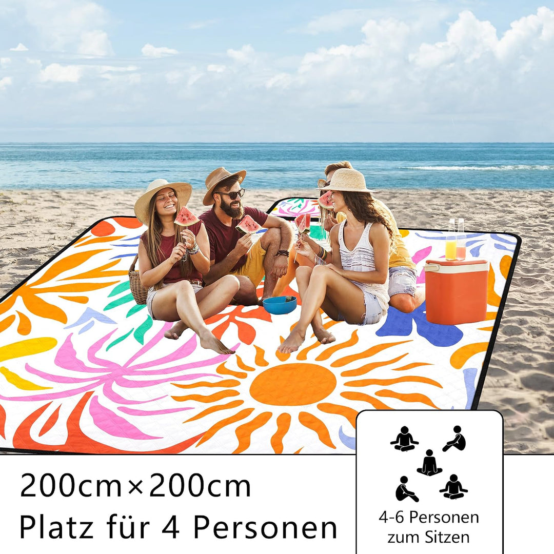 Picknickdecke XXL 200x200 cm,Stranddecke wasserdicht sandfrei, faltbare Strandmatte aus waschbarem D