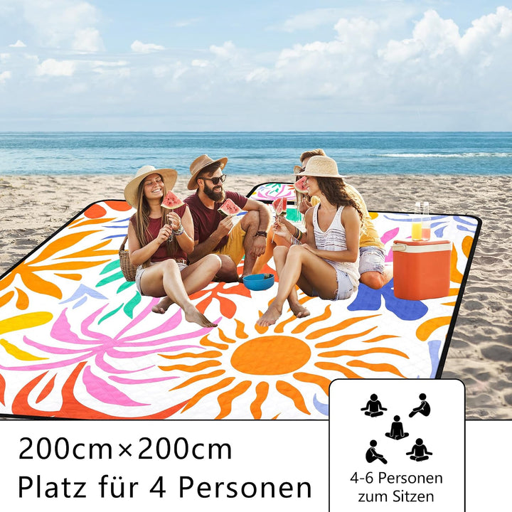 Picknickdecke XXL 200x200 cm,Stranddecke wasserdicht sandfrei, faltbare Strandmatte aus waschbarem D