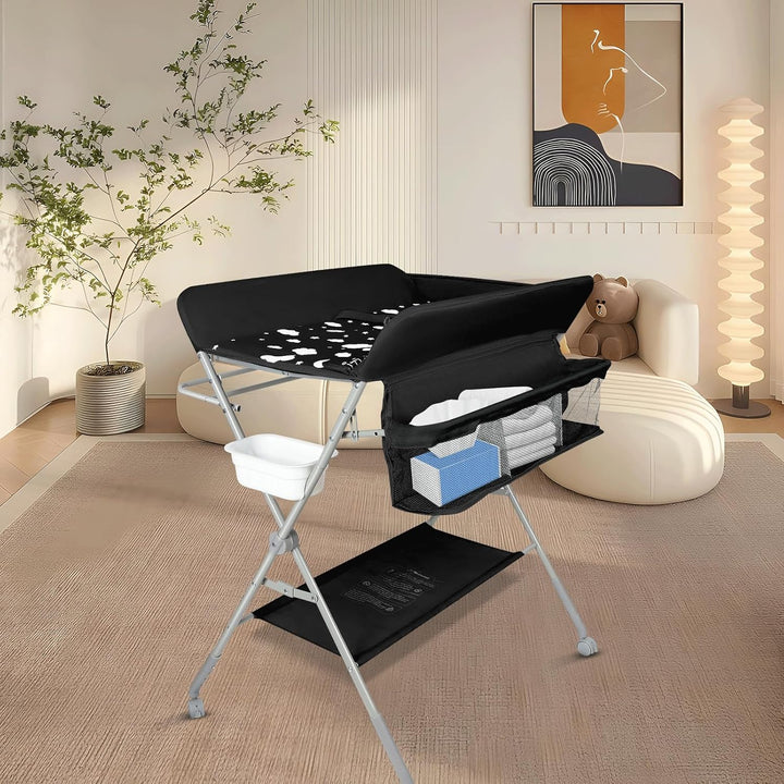 Baby Wickelkommode - Klappbar Wickelkombi - Tragbar Babypflegetisch, Mobiler Wickeltisch mit Sicherh