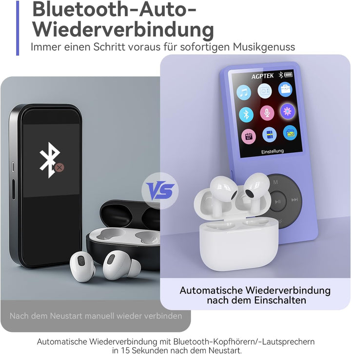 AGPTEK MP3 Player 32GB Bluetooth 5.3, 1.8 Zoll 40 Stunden Wiedergabezeit Digital Kinder MP3 Player m