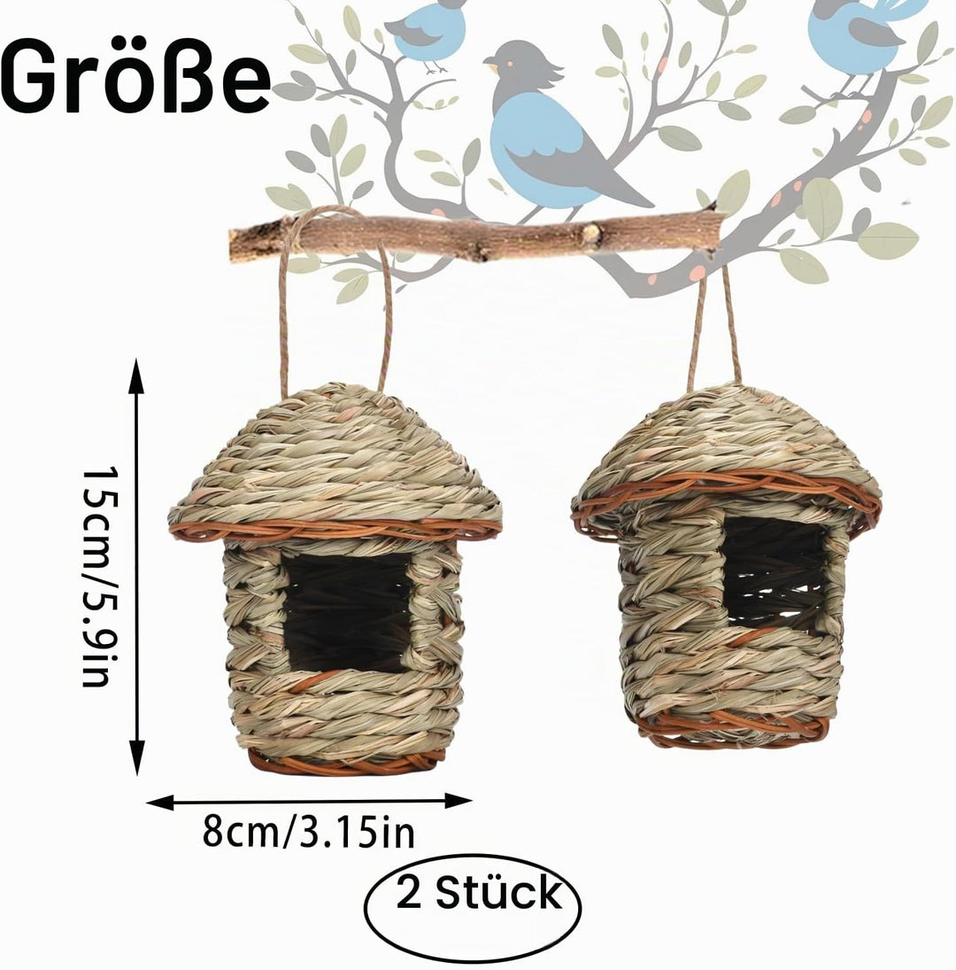 Vogelnest Gras, 2 Stück Gras Bird Nest, Vogelhäus, Handgewebte Vogelhäuser, Vogelhäus zum Aufhängen
