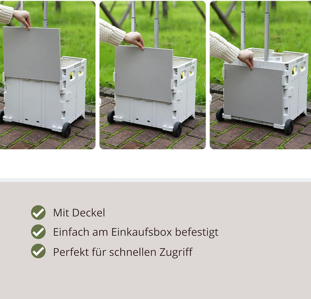 36L Schnell Faltbarer Einkaufstrolley mit Deckel, 2 Rollen, Hartschale, Verstellbarer Teleskopgriff,