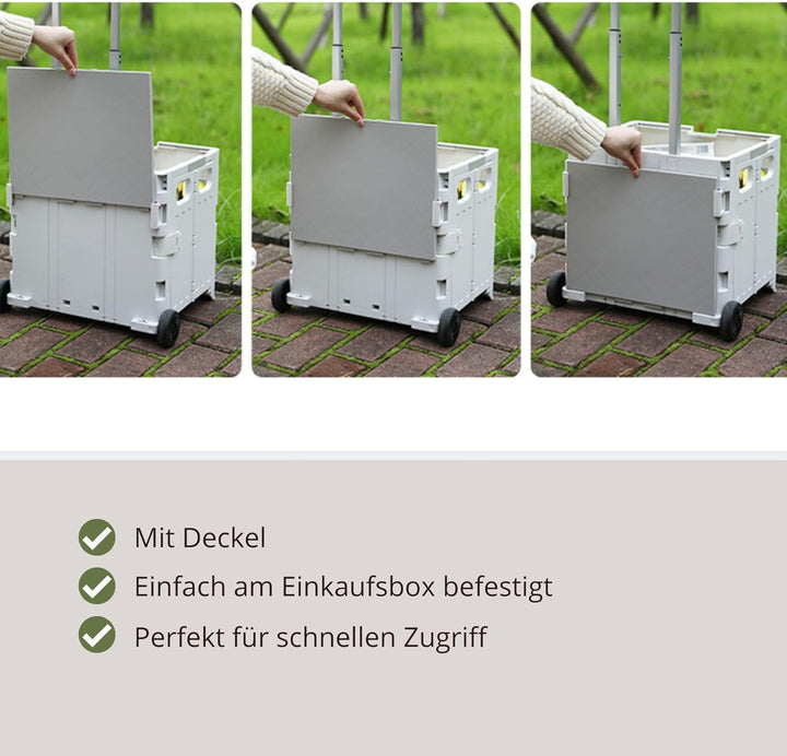 36L Schnell Faltbarer Einkaufstrolley mit Deckel, 2 Rollen, Hartschale, Verstellbarer Teleskopgriff,