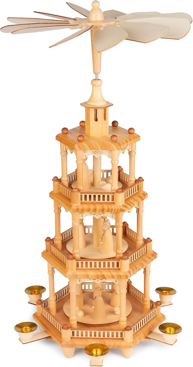 BRUBAKER Weihnachtspyramide aus Holz inkl. 50er Pack Pyramidenkerzen Rot - 55 cm grosse Holzpyramide