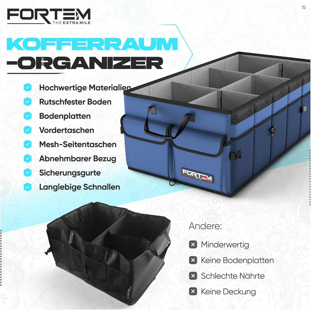 FORTEM Kofferraum Organizer, Kofferraumtasche, Zusammenklappbarer Auto Organizer Kofferraum mit Fäch