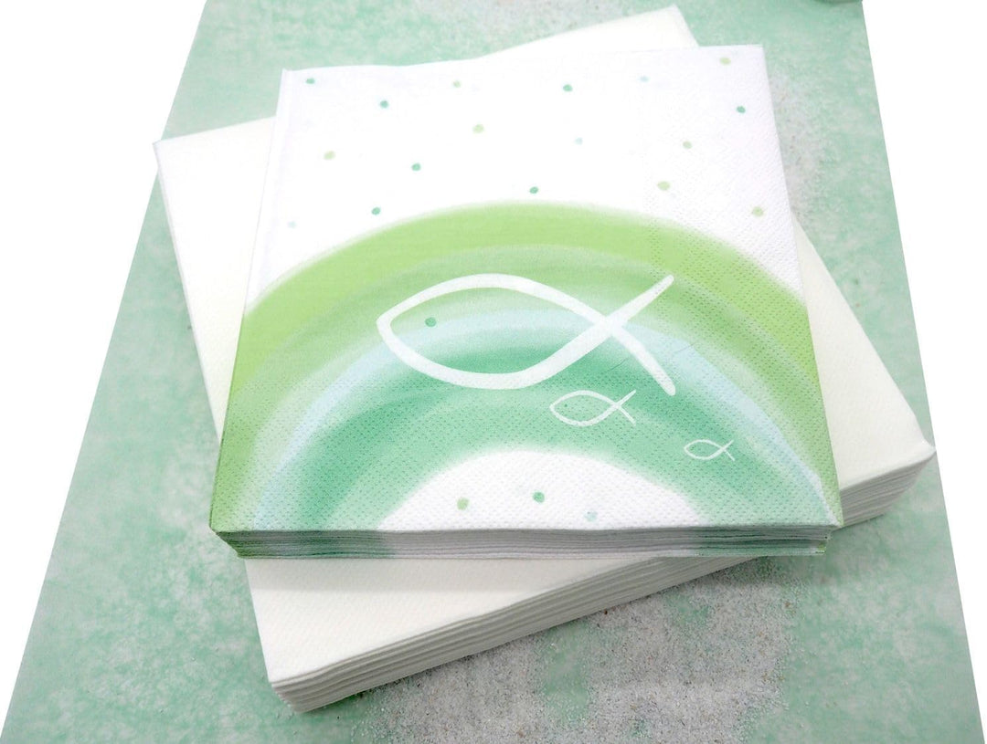 Kommunion Konfirmation Tischdeko Mint Grün Salbei Weiss Fisch Set 20 Personen