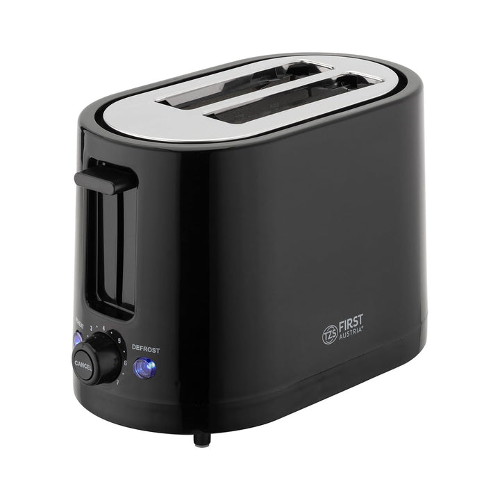 TZS First Austria Doppel Kurzschlitz Toaster, 2 Scheiben, schwarz, 750W, 7 Stufen, Warmhalte- und Au