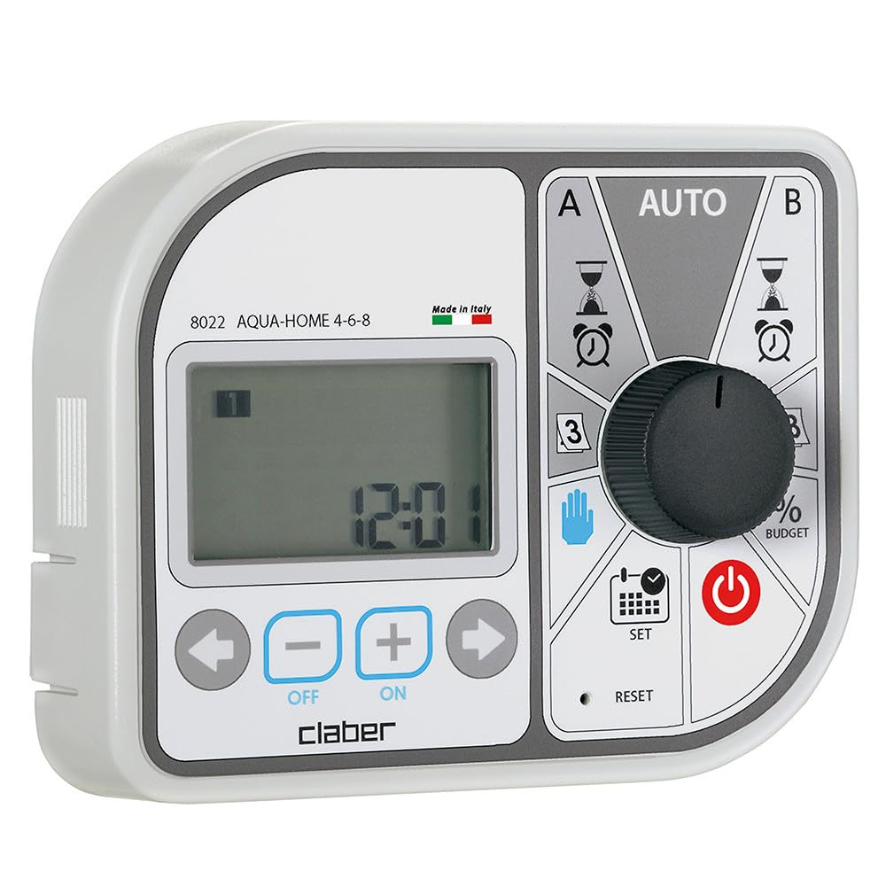 Claber Aqua-Home 4-6-8, Bewässerungscomputer für 8 Bewässerungskreise Einzelbett, Einzelbett
