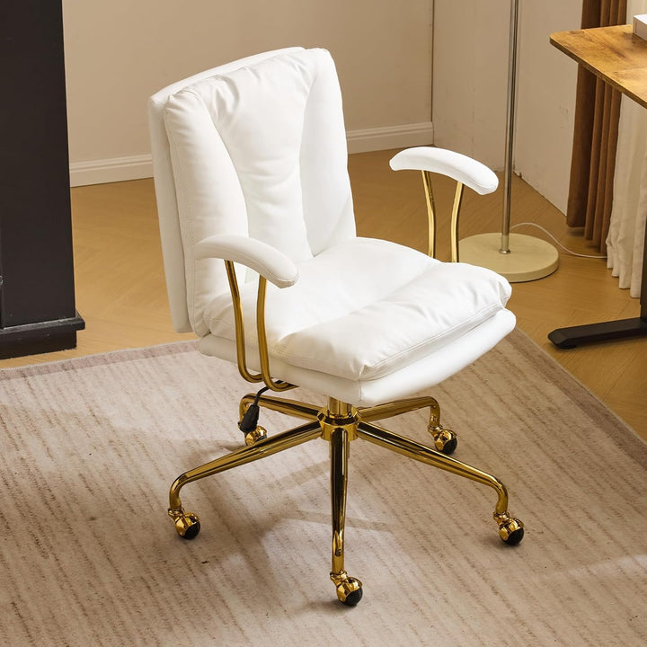 Bonnlo Bürostuhl Ergonomisch, Schreibtischstuhl mit Goldenen Armlehnen, Chefsessel, Drehstuhl mit Ro