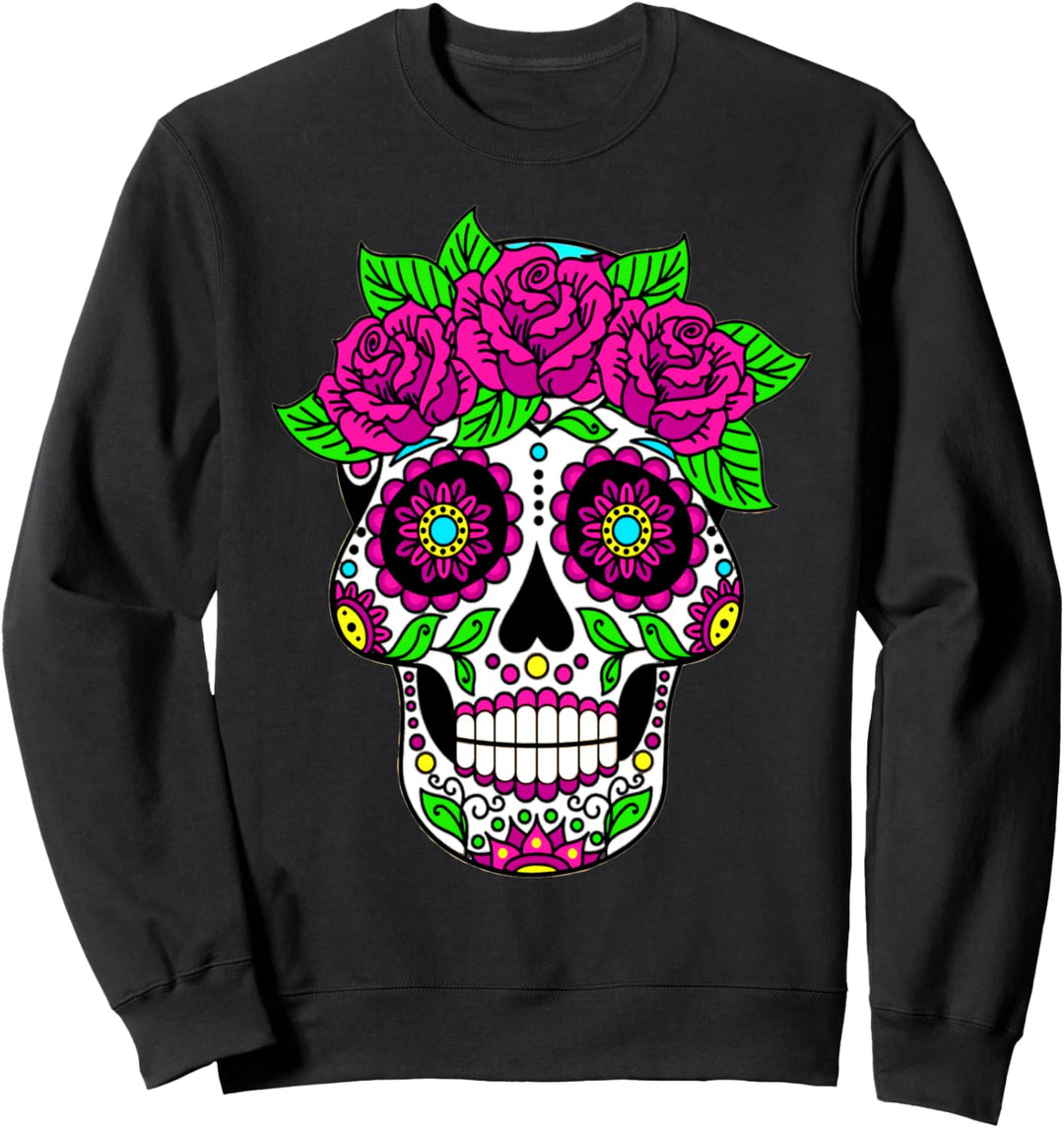 Helle Farben Zuckerschädel Tag des Todes und Halloween Sweatshirt