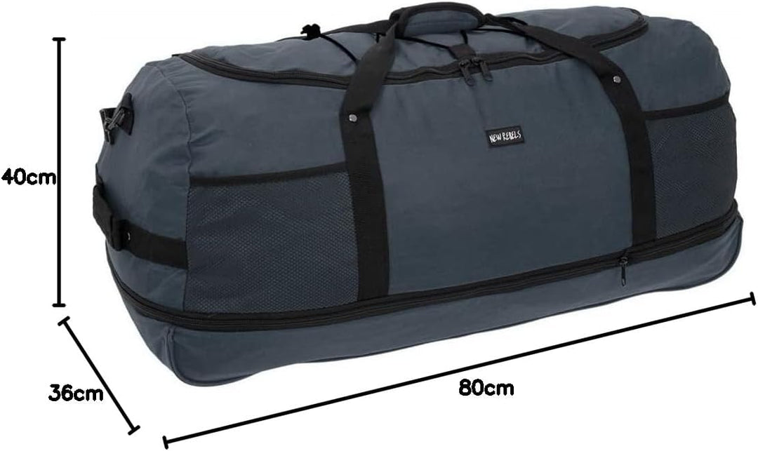 New Rebels Newark Navy Blau 3 Rolls Reisetasche - 130L erweiterbare Tasche mit Tragegriffen Und Reis