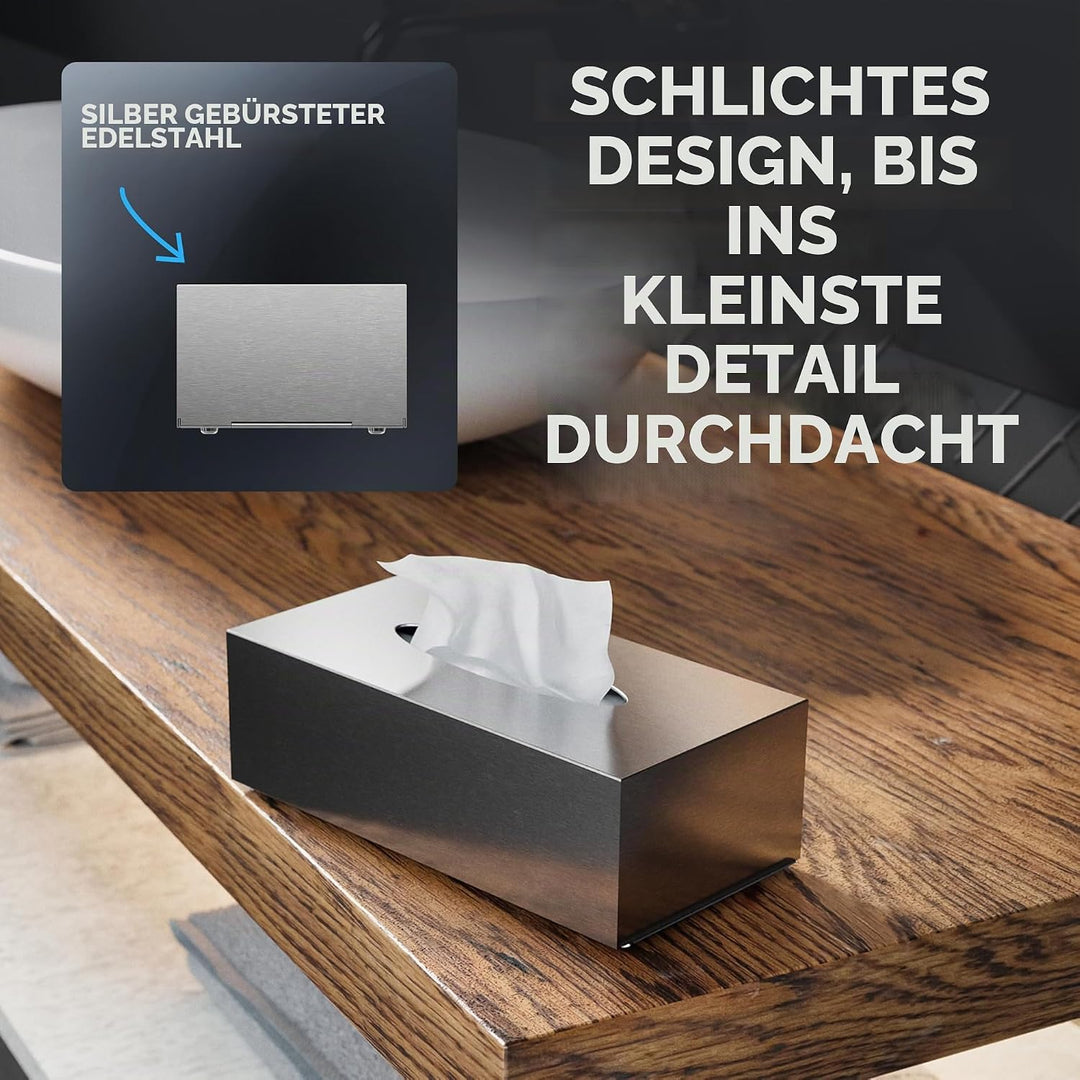 ovimar Kosmetiktücher Box Fornaes | aus edlem Edelstahl | Silber | Taschentuchspender, Papierhandtuc