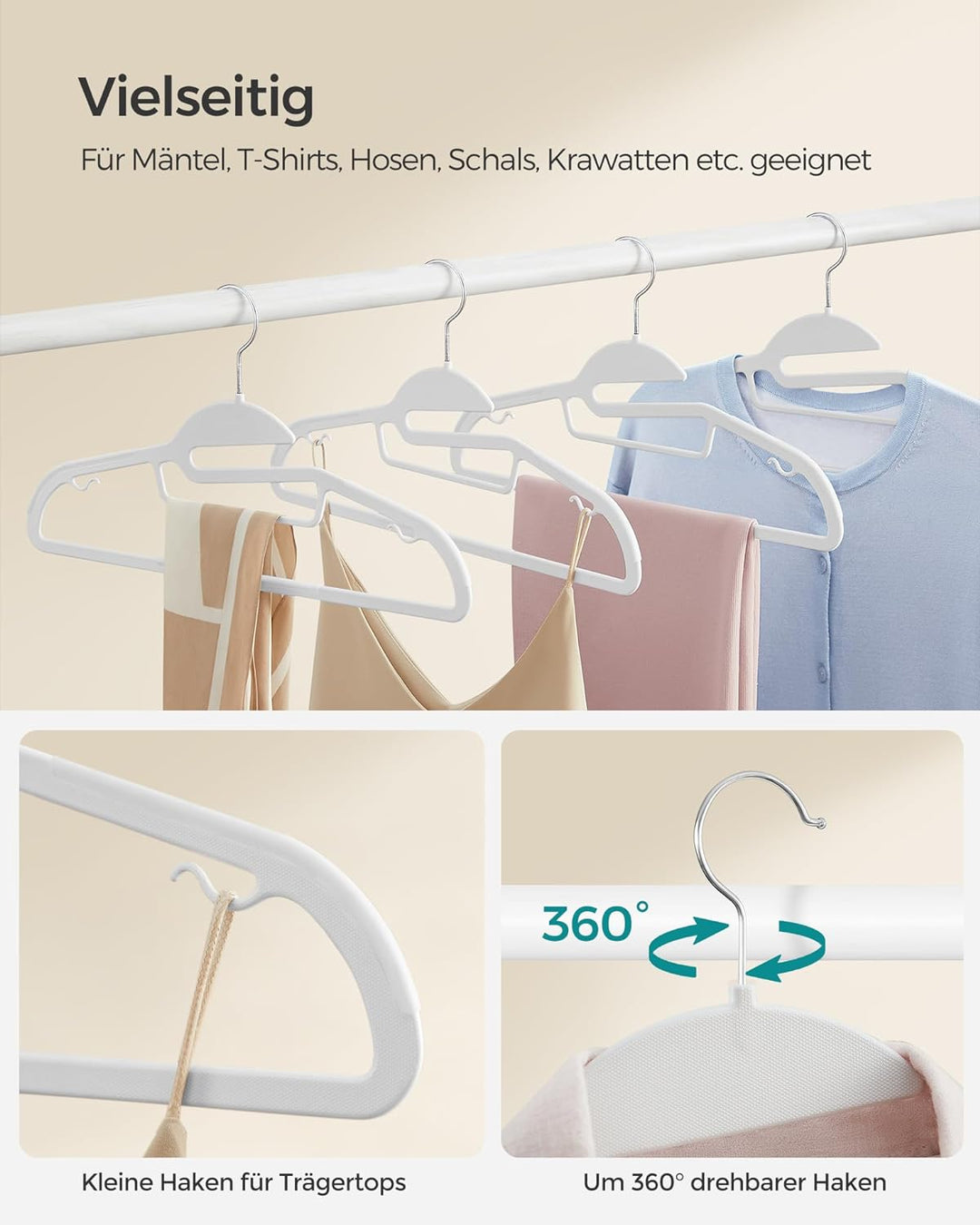 SONGMICS Kleiderbügel Kunststoff, 50er Set, Bügel mit U-förmiger Öffnung, rutschfest, platzsparend,