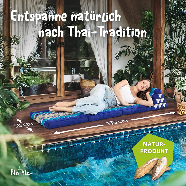 livasia Thaikissen mit 3 Auflagen, Dreieckskissen mit Klappmatratze, Keilkissen Kapok, Rückenkissen