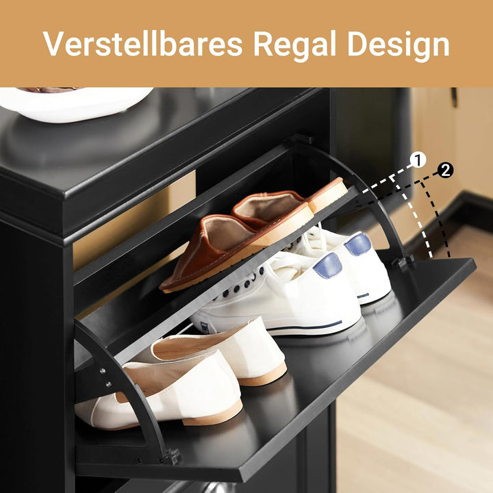 SoBuy Schuhschrank mit 2 Klappen - Schmaler Schuhkipper mit 4 Ablagen, Verstellbares Schuhregal für