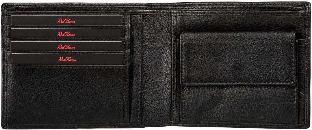 Red Baron Schwarze Herren Geldbörse aus Leder Querformat RB-WT-004-07