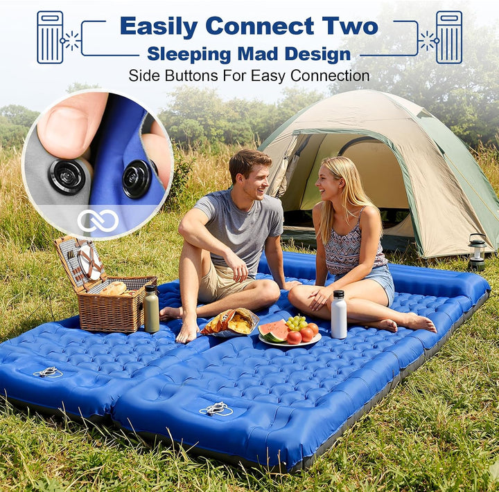 JATEKA Isomatte Camping, 12CM Dicker Aufblasbare Isomatte Sleeping Mat Blau + Grau - Einzel, Blau +