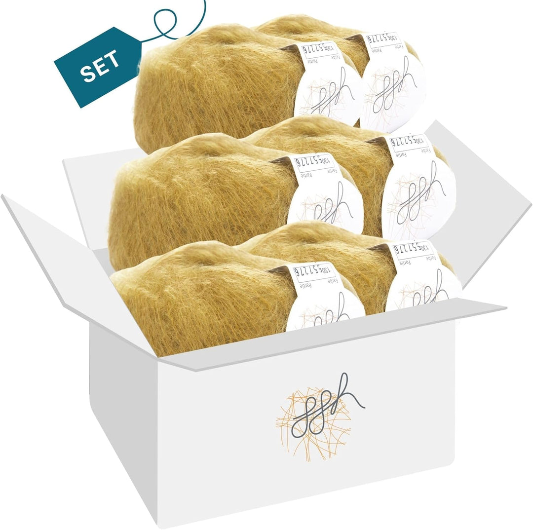 ggh Kid Box - 6 Knäuel Strickwolle aus Kid Mohair - Farbe 130 - Messing, 130 - Messing