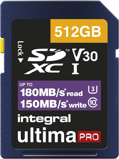 Integral SD Karte 512GB 4K Video Lesegeschwindigkeit 180MB/s und Schreibgeschwindigkeit 150MB/s SDXC