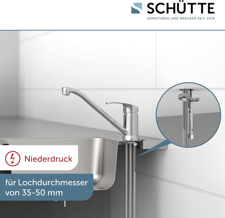 SCHÜTTE 35490 CELLINO Niederdruck-Küchenarmatur 360° schwenkbar, Wasserhahn für die Küche mit Anti-N
