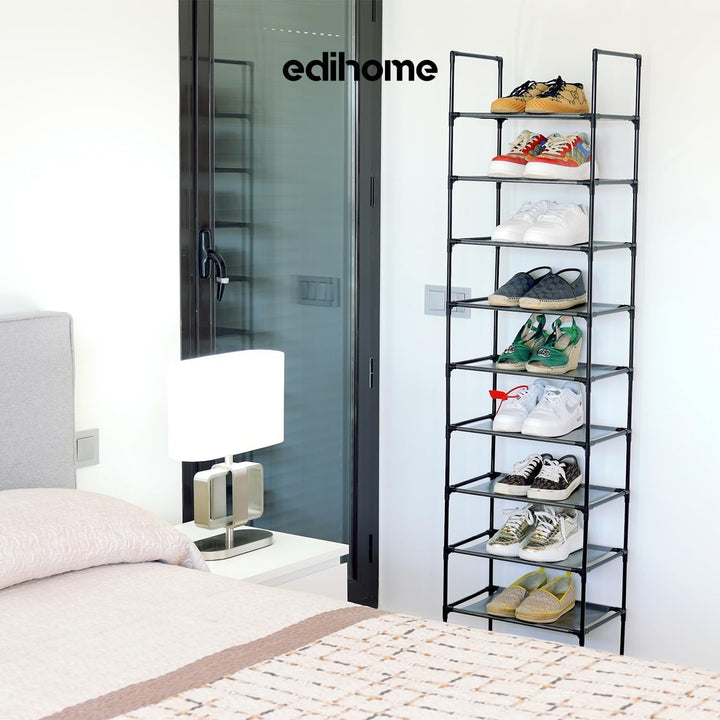 edihome, Schuhregal, 10 Ebenen, (28 x 45 x 173 cm), Schuhschrank Schmal, Schmale und hohe Schuhregal