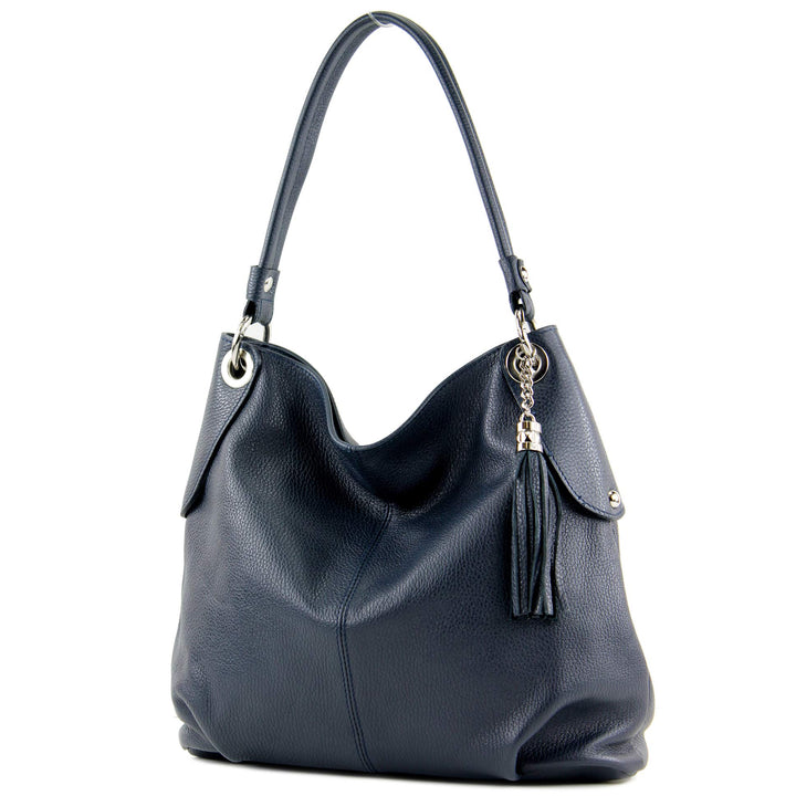 modamoda de T185 Damen Leder Schultertasche, handmade in Italy Dunkelblau, Dunkelblau