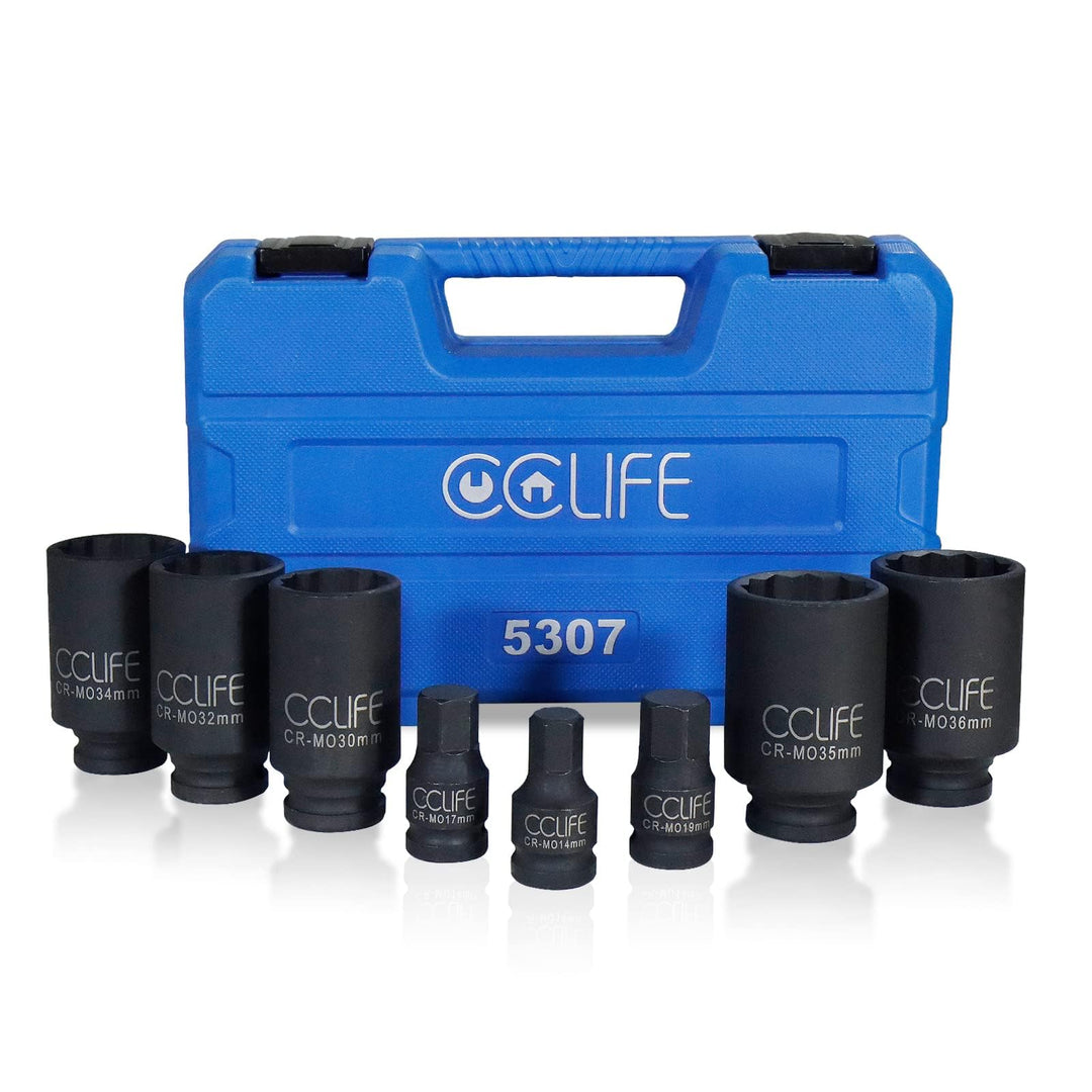CCLIFE 8tlg Vielzahn Nuss Antriebswellen Werkzeug Kraft Stecknuss SW 30 32 34 35 36 mm | 12 Kant | 1