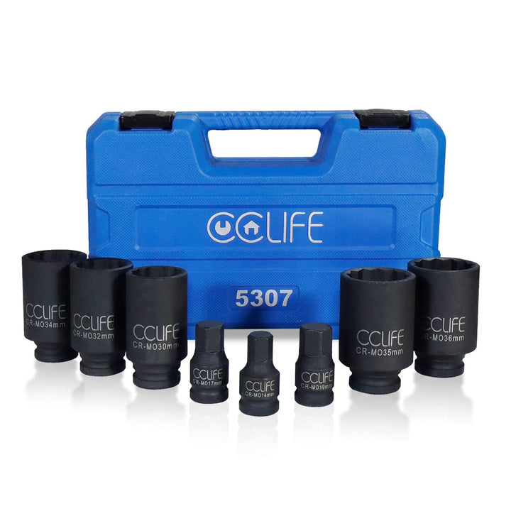 CCLIFE 8tlg Vielzahn Nuss Antriebswellen Werkzeug Kraft Stecknuss SW 30 32 34 35 36 mm | 12 Kant | 1