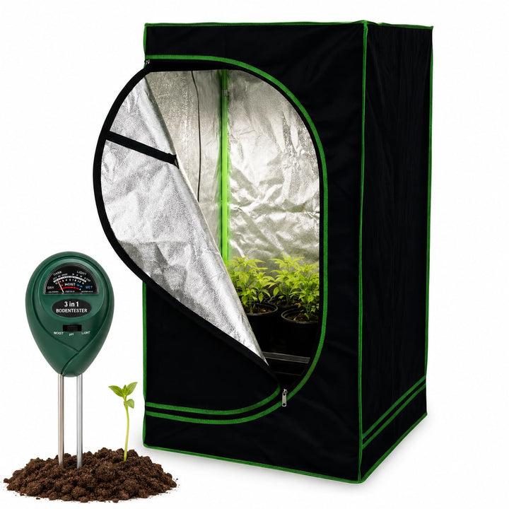 Mucola Growzelt Zuchtzelt Set mit 3-in-1 Messgerät lichtdicht 40x40x120 cm | 600D Oxford-Gewebe, ref
